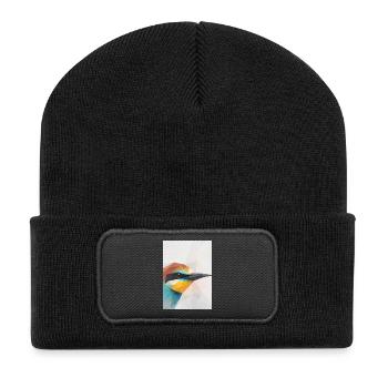 Geometrischer Bienenfresser Vogel Polygon Art  - Recycelte Patch Beanie - Schwarz - Vorne