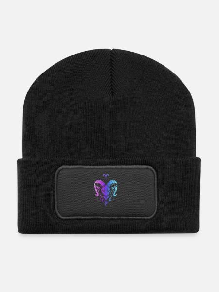 Bunter Aries Tierkreis - Recycelte Patch Beanie - Schwarz