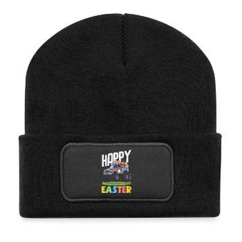 Joyeuse Pâques, douce chasse aux œufs du lapin, œufs de Pâques - Beanie recyclé à patch - noir - Devant