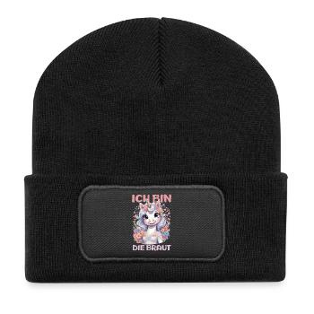 Ich Bin Die Braut Jga Einhorn Blumen Hochzeit - Recycelte Patch Beanie - Schwarz - Vorne