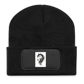 Horse head painted - Recycled Patch Beanie - black - Front