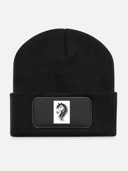 Tête de cheval peinte - Beanie recyclé à patch - noir