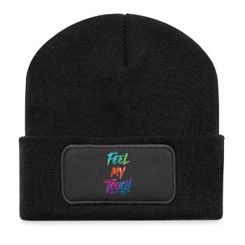 Feel My Touch Texte Coloré Peinture Imprimé - Beanie recyclé à patch - noir - Devant