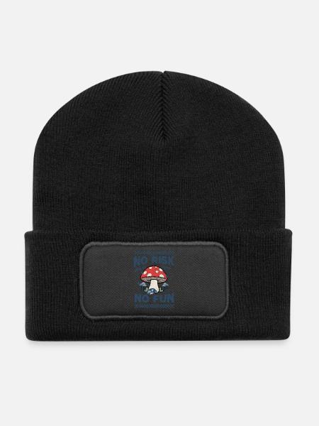 Mushroom motif: Ride the waves - Recycled Patch Beanie - black