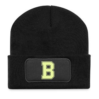Leuchtendes B im Varsity-Stil - Recycelte Patch Beanie - Schwarz - Vorne