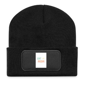 Cat Mom Katzenliebhaber Design - Recycelte Patch Beanie - Schwarz - Vorne