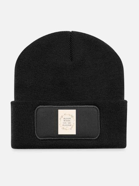 Bloom Where You Are Planted Spruch - Recycelte Patch Beanie - Schwarz