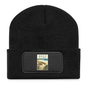 Sylt Germany | Vintage Beach Travel Poster - Recycelte Patch Beanie - Schwarz - Vorne