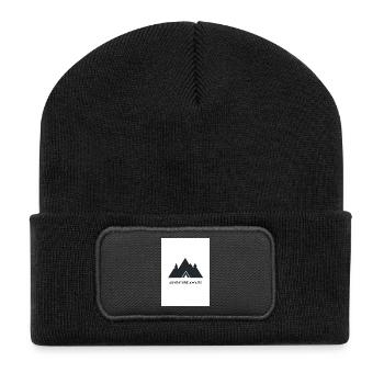 Adventure Awaits Berge Design - Recycelte Patch Beanie - Schwarz - Vorne