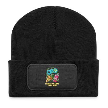 Ich habe mein Spiel für dich pausiert - Recycelte Patch Beanie - Schwarz - Vorne