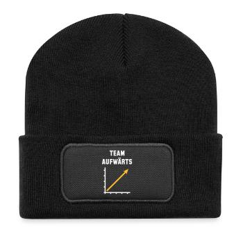 Team Aufwärts (Erfolg / Fortschritt / NEG Gold 2C) - Recycelte Patch Beanie - Schwarz - Vorne