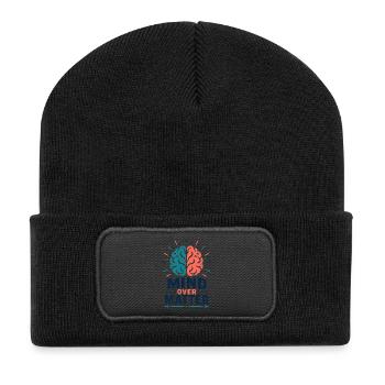 Mind Over Matter – Motivation Gehirn Mental Health - Recycelte Patch Beanie - Schwarz - Vorne