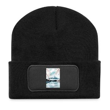 Mount Fuji and cherry blossoms - Recycled Patch Beanie - black - Front