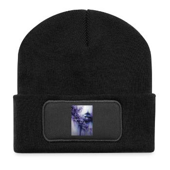 Lila Pagode und Blumen - Recycelte Patch Beanie - Schwarz - Vorne