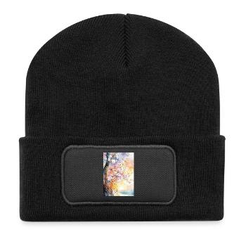 Kirschbäume in Aube Aquarell - Recycelte Patch Beanie - Schwarz - Vorne