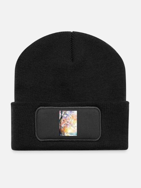 Cherry trees in Aube Watercolor - Recycled Patch Beanie - black