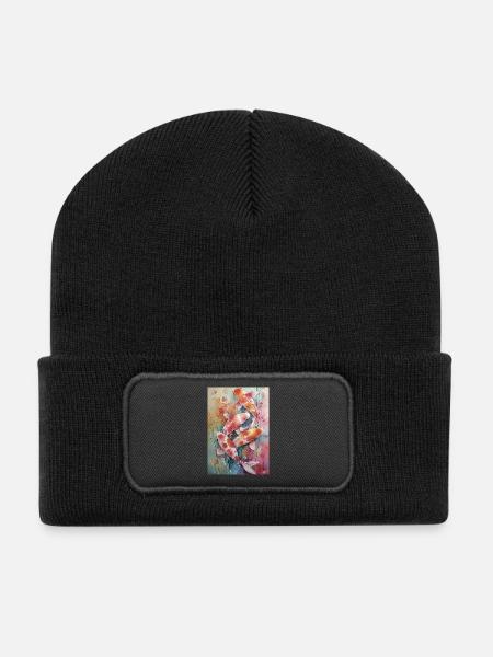 Mehrfarbige Aquarell-Koi - Recycelte Patch Beanie - Schwarz