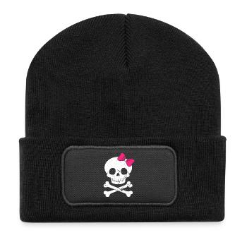 Cute skull with pink bow - Recycled Patch Beanie - black - Front