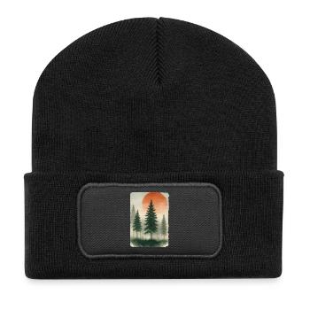 Vintage Forest Sunset Watercolor - Recycled Patch Beanie - black - Front