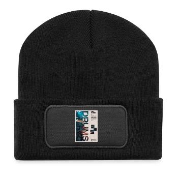 Trommel-Collage-Trommlerkunst - Recycelte Patch Beanie - Schwarz - Vorne