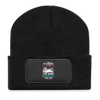 Einhorn – Be a Unicorn, Stay Magical - Recycelte Patch Beanie - Schwarz - Vorne