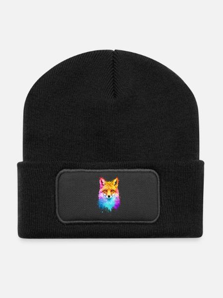 Fuchs Aquarell Illustration - Recycelte Patch Beanie - Schwarz