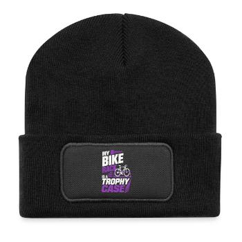 My Bike Rack Is a Trophy Case – Fahrrad Humor - Recycelte Patch Beanie - Schwarz - Vorne