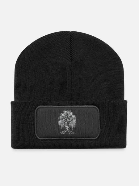 Silhouette des Weinweidenbaums - Recycelte Patch Beanie - Schwarz