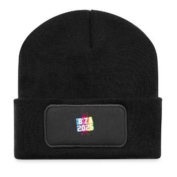 Ibiza 2025 Bunt Klecks - Recycelte Patch Beanie - Schwarz - Vorne