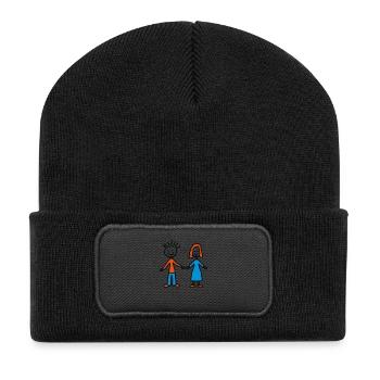 Paar - Recycelte Patch Beanie - Schwarz - Vorne