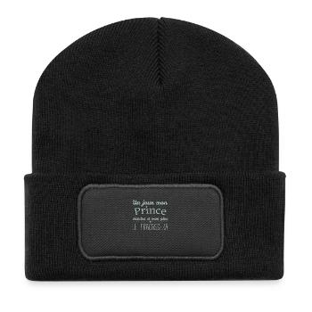 Un jour mon prince viendra et mon papa ... - Beanie recyclé à patch - noir - Devant