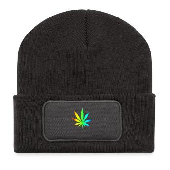 Feuille de Marijuana arc - Beanie recyclé à patch - charbon - Devant