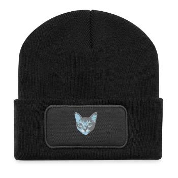 cat face - Recycelte Patch Beanie - Schwarz - Vorne