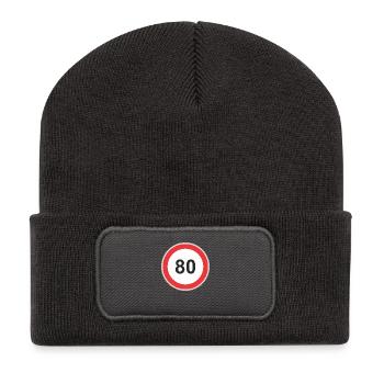 Verkehrsschild 80 - Recycelte Patch Beanie - Dunkelgrau - Vorne
