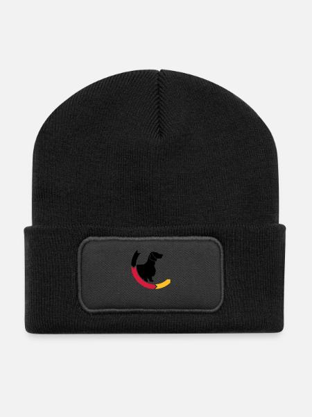 Dackel Langhaar 2 Deutschland 3c - Recycelte Patch Beanie - Schwarz