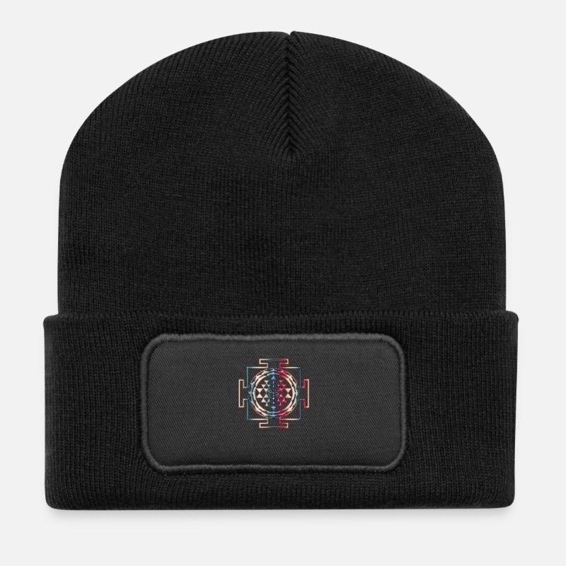 Sri Yantra - glass - Recycelte Patch Beanie - Schwarz
