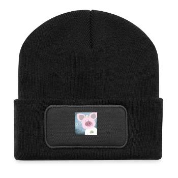 Poster Schwein Kinderzimmer Ahoi Moin - Recycelte Patch Beanie - Schwarz - Vorne