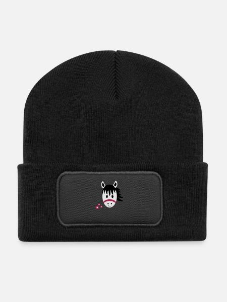 Lustiges Pferd / Pony - Recycelte Patch Beanie - Schwarz