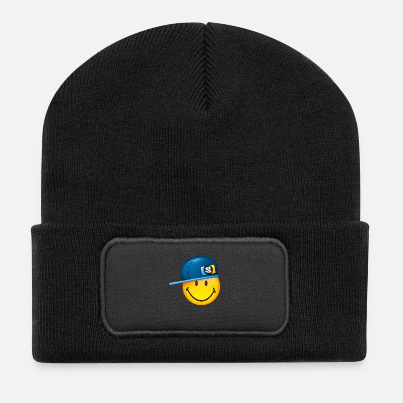 Smiley Cap - Recycelte Patch Beanie - Schwarz