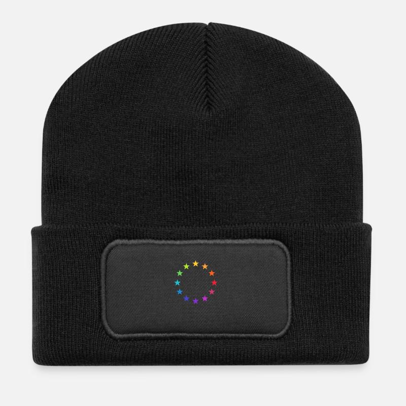 Europa bunt, Regenbogen Sterne, EU, Europe rainbow - Recycelte Patch Beanie - Schwarz