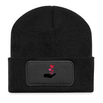 hand_herzen_002 - Beanie recyclé à patch - noir - Devant