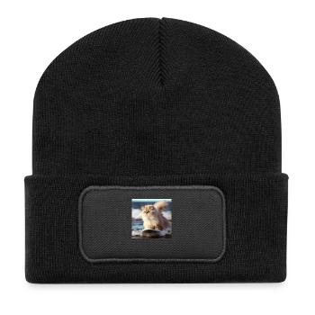 Persian cat Negan surfing - Recycled Patch Beanie - black - Front