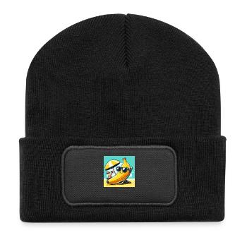 Entspannt wie eine Banane am Strand! Relaxen - Recycelte Patch Beanie - Schwarz - Vorne