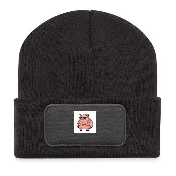 Dickes Schwein mit Goldkette und Sonnenbrille - Recycelte Patch Beanie - Dunkelgrau - Vorne