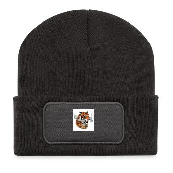 Rauchender Tiger mit Goldkette - Comic Vibes - Recycelte Patch Beanie - Dunkelgrau - Vorne