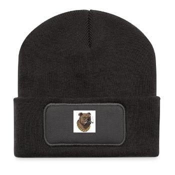 Lustiger Hund mit Goldkette und Zigarette - Recycelte Patch Beanie - Dunkelgrau - Vorne