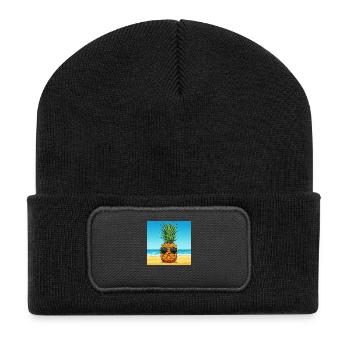 Ananas mit Sonnenbrille am Strand - Recycelte Patch Beanie - Schwarz - Vorne