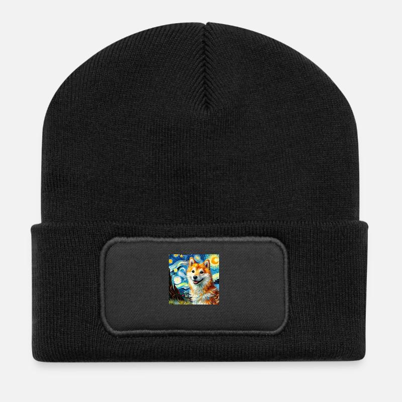 Shiba inu à la Van Gogh - Beanie recyclé à patch - noir