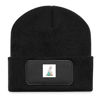 Ei und Hase – Farbenfroh - Recycelte Patch Beanie - Schwarz - Vorne