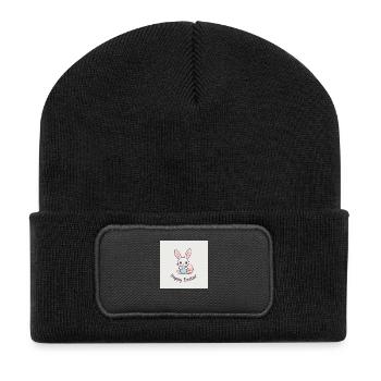 Fröhlicher Hase, bunte Eier - Recycelte Patch Beanie - Schwarz - Vorne
